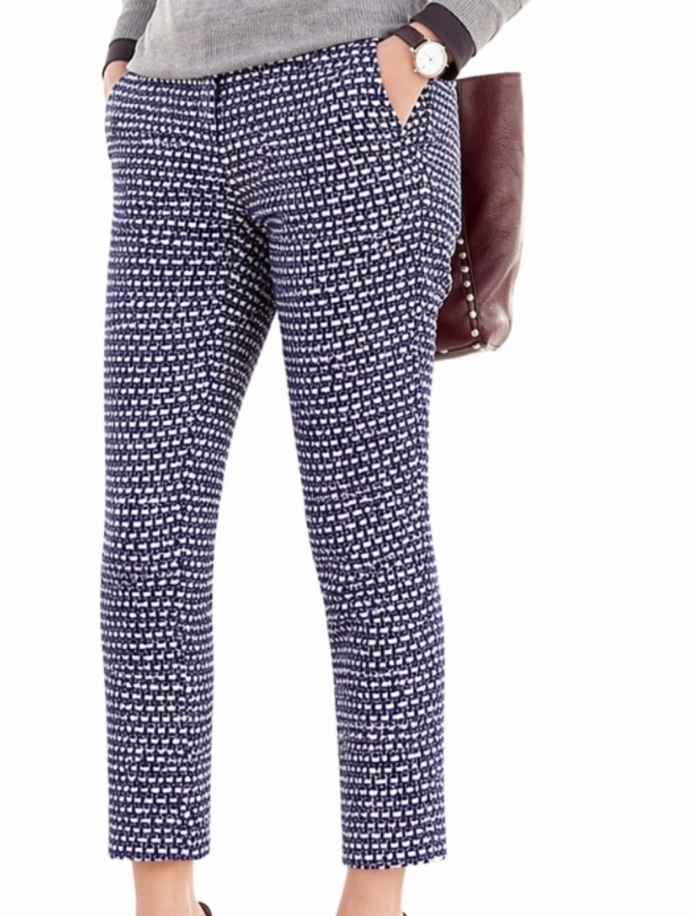 J. Crew Cafe Capri Silk Blend Blue Black Cream Tweed Tailored Crop Ankle Pant